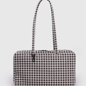 Medium Nylon Bowler Bag – Black & White Gingham